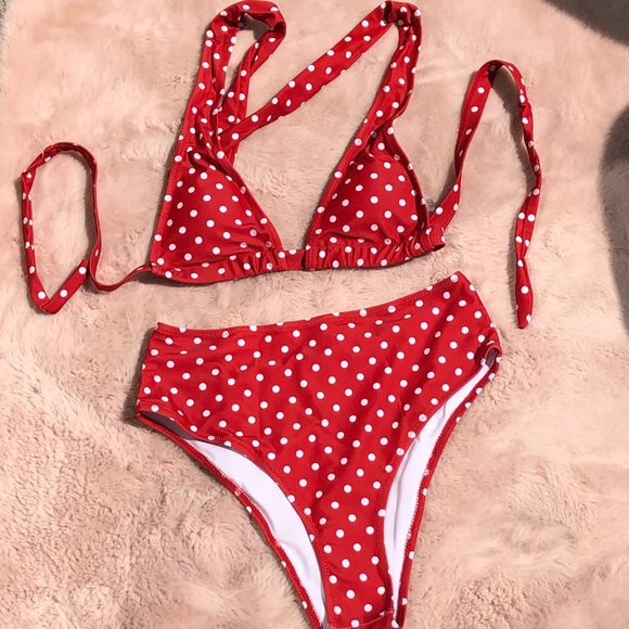 NWT RED WHITE POLKA DOT BIKINI VINTAGE STYLE SWIM - Picture 3 of 16